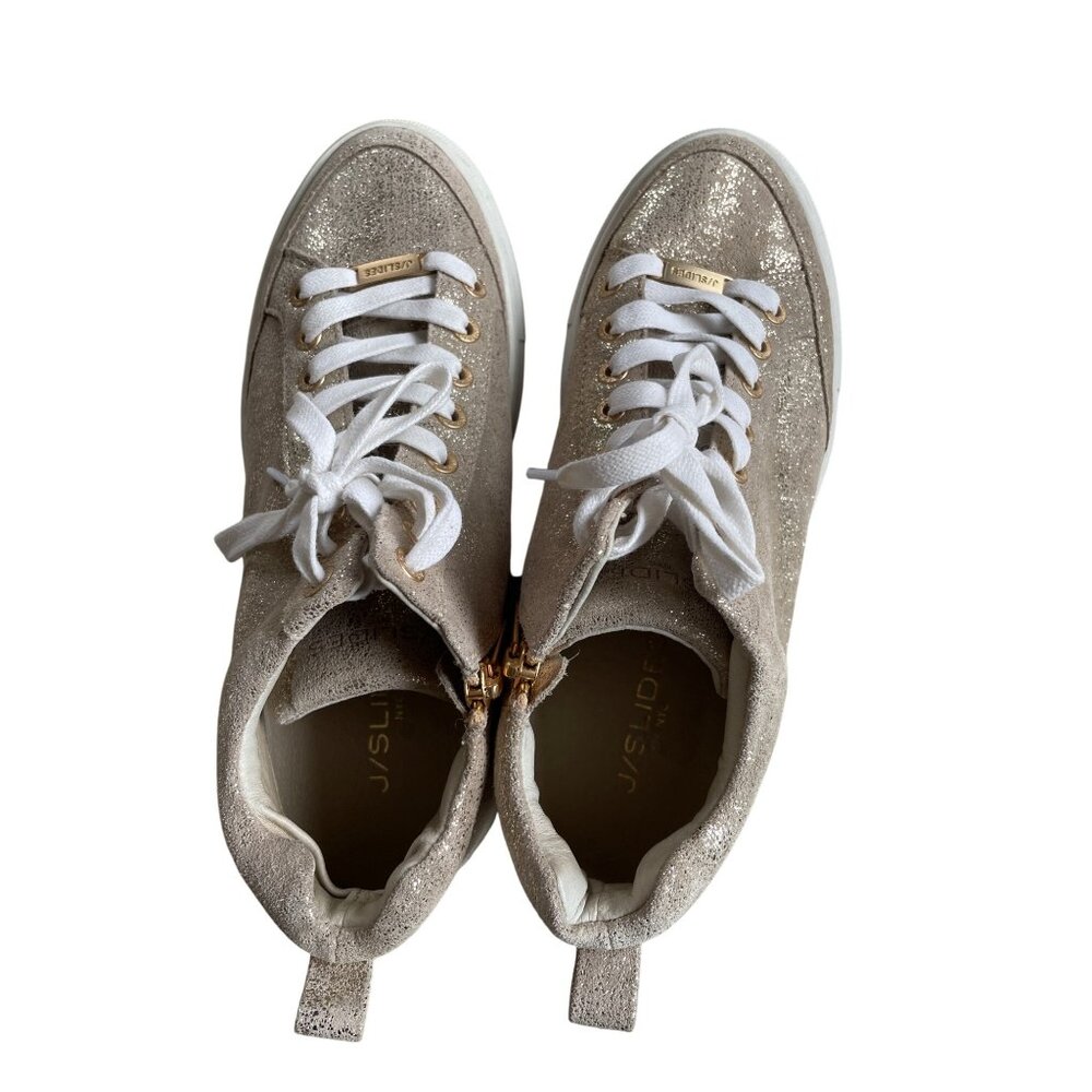 J/Slides | Ludlow Women's 7.5 Gold Metallic Leather High Top Lace Up Sneaker - Picture 6 of 9